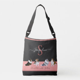 Shetland Sheepdogs, Row of Shelties, Zwart & Roze Crossbody Tas