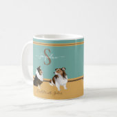 Shetland Sheepdogs, Shelties, Groen en Geel Koffiemok (Voorkant links)