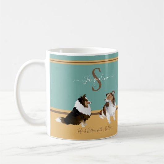 Shetland Sheepdogs, Shelties, Groen en Geel Koffiemok (Links)