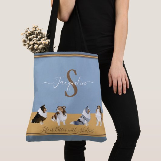 Shetland Sheepdogs, Shelties on Blue & Yellow Tote Bag (Dichtbij)