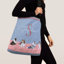 Shetland Sheepdogs, Shelties, op Blauw & Roze Crossbody Tas