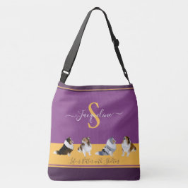 Shetland Sheepdogs, Shelties, op Paars en Geel Crossbody Tas