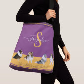 Shetland Sheepdogs, Shelties, op Paars en Geel Crossbody Tas (Dichtbij)