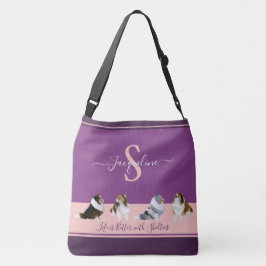 Shetland Sheepdogs, Shelties, op Paars en Roze Crossbody Tas