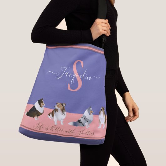 Shetland Sheepdogs, Shelties, Paars en Roze Crossbody Tas (Dichtbij)