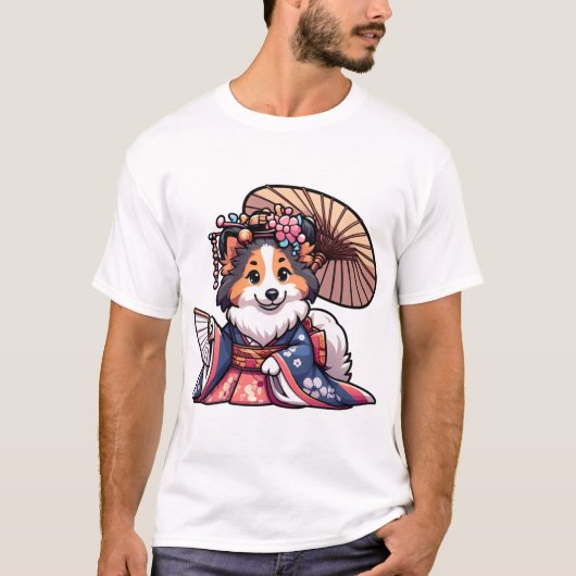 Shetland Shepard Honden Kimono T-shirt (Voorkant)