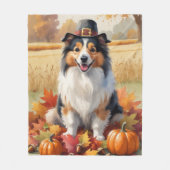Shetland Shepdyr Herfstbladeren Thanksgiving Kunst Fleece Deken (Voorkant)