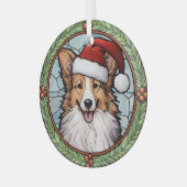 Shetland Sheperd Glas in Lood Kerstmis Ornament (Voorkant links)