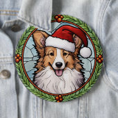 Shetland Sheperd Glas in Lood Kerstmis Ronde Button 6,0 Cm (In situ)