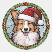 Shetland Sheperd Glas in Lood Kerstmis Ronde Sticker (Voorkant)