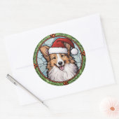 Shetland Sheperd Glas in Lood Kerstmis Ronde Sticker (Envelop)