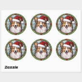 Shetland Sheperd Glas in Lood Kerstmis Ronde Sticker (Vel)