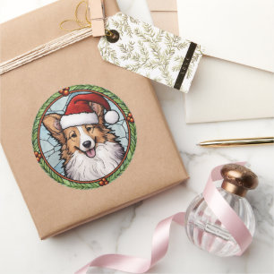 Shetland Sheperd Glas in Lood Kerstmis Ronde Sticker
