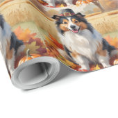 Shetland Shepperd Herfstbladeren Thanksgiving Kuns Cadeaupapier (Rol Hoek)