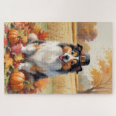 Shetland Shepperd Herfstbladeren Thanksgiving Kuns Legpuzzel (Horizontaal)