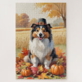 Shetland Shepperd Herfstbladeren Thanksgiving Kuns Legpuzzel (Verticaal)
