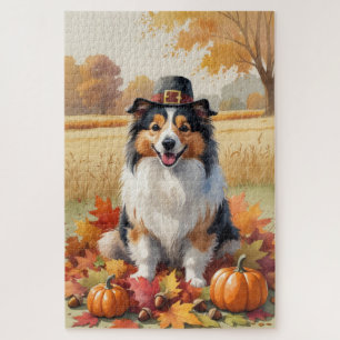 Shetland Shepperd Herfstbladeren Thanksgiving Kuns Legpuzzel