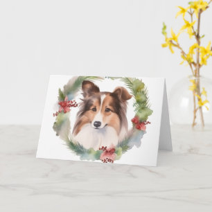 Shetland Shepperd Kerstkrans Festieve Pup Kaart