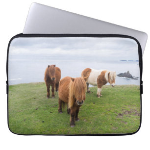 Shetlandpony op weiland nabij hoge kliffen laptop sleeve