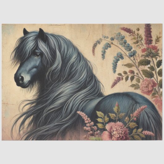 Shetlandpony, Vintage Bloemen, Decoupage Tissuepapier (Voorkant)