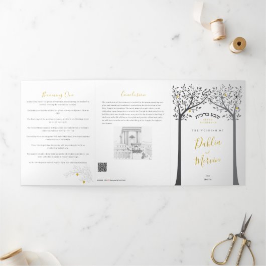 Sheva Brachos ~ 7 Joodse huwelijkszegeningen Drieluik Aankondiging (Buitenkant)