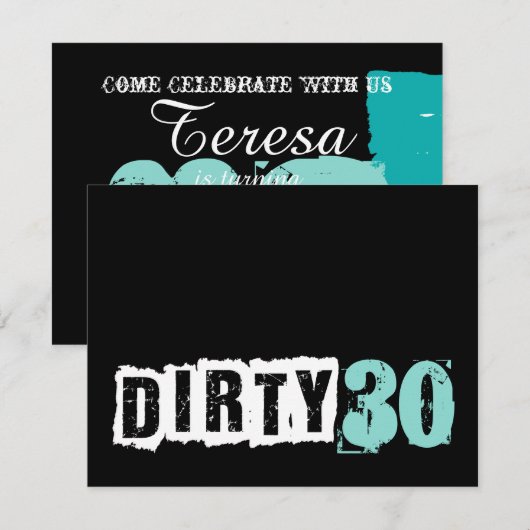 Shh A Surprise Dirty 30th Blauwgroen Blue Birthday Kaart (Voorkant / Achterkant)