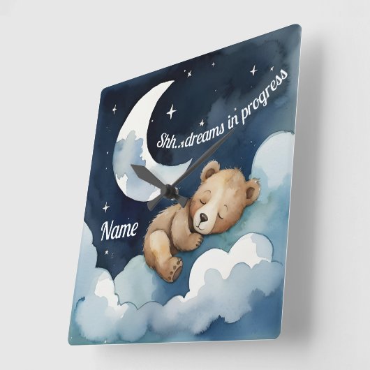 Shh... Dromen in Voortgang Slapen Beer Vierkante Klok (Hoek)