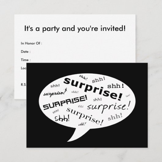SHH! Het is een verrassingsfeest! : komische spraa Kaart (Voorkant / Achterkant)
