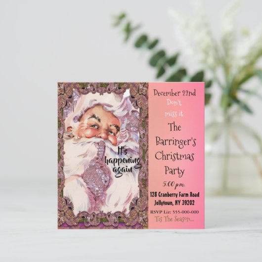 Shh! Het is Santa Victoriaans Roze Kerstfeest Kaart (Staand voorkant)