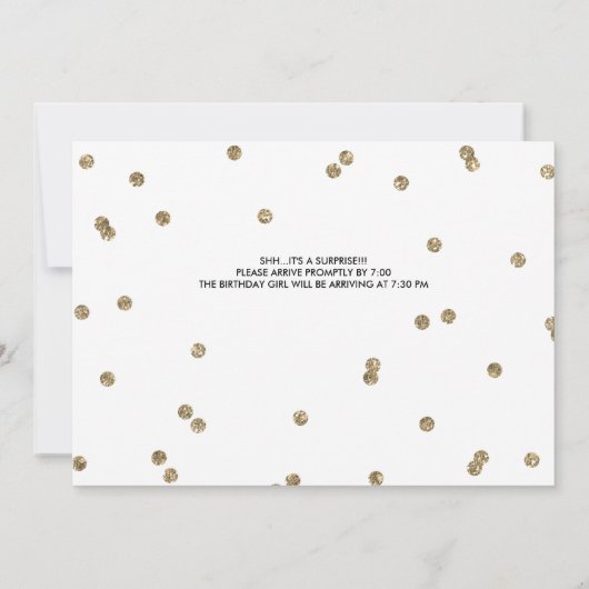 Shh Surprise Bday Party Glitter Foto Uitnodiging (Achterkant)