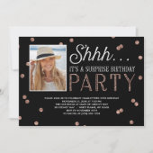 Shh Surprise Bday Party Glitter Photo Invitation Kaart (Voorkant)
