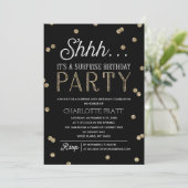 Shh Surprise Birthday Party Faux Glitter Confetti Kaart (Staand voorkant)