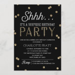 Shh Surprise Birthday Party Faux Glitter Confetti Kaart<br><div class="desc">Deze stijlvolle uitnodiging van Surprise Birthday Party bevat een elegant faux goudglitter confetti-thema met moderne typografie die geweldig is voor elke leeftijd. Achtergrondkleur aanpassen. *Let erop dat dit niet echt glitter is en plat wordt afgedrukt. Voor een nog meer gedenkwaardige uitnodiging selecteert u een doorgesneden vorm, getextureerd papier of een...</div>