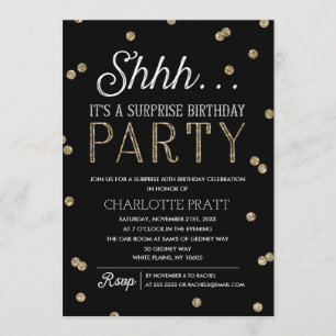 Shh Surprise Birthday Party Faux Glitter Confetti Kaart