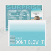 Shh Surprise Birthday Party Invitation | Blauwgroe Kaart (Voorkant / Achterkant)