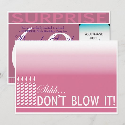 Shh Surprise Birthday Party Invitation Kaart (Voorkant / Achterkant)