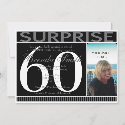 Shh Surprise Birthday Party Invitation | Zilver Kaart (Achterkant)