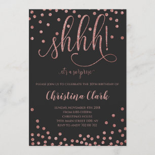 Shh Surprise Birthday Party Roos Gold Confetti Kaart