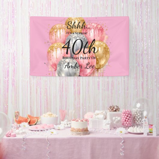 Shh Surprise Birthday Party Spandoek (Feest)