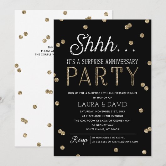 Shh Surprise Glitter Confetti Jubileum Party Kaart (Voorkant / Achterkant)