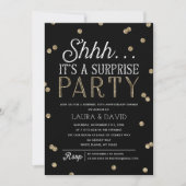 Shh Surprise Party Faux Gold Glitter Confetti Kaart (Voorkant)