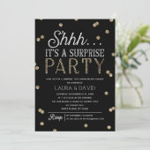 Shh Surprise Party Faux Gold Glitter Confetti Kaart (Staand voorkant)
