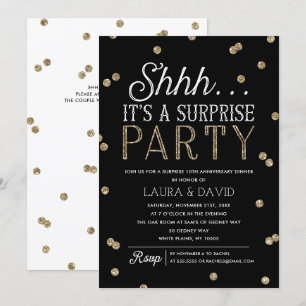 Shh Surprise Party Faux Gold Glitter Confetti Kaart