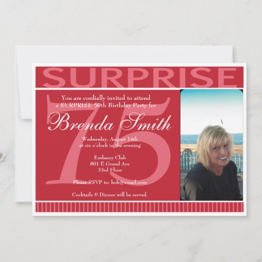 Shh Surprise verjaardagsfeestje uitnodiging | Red (Achterkant)