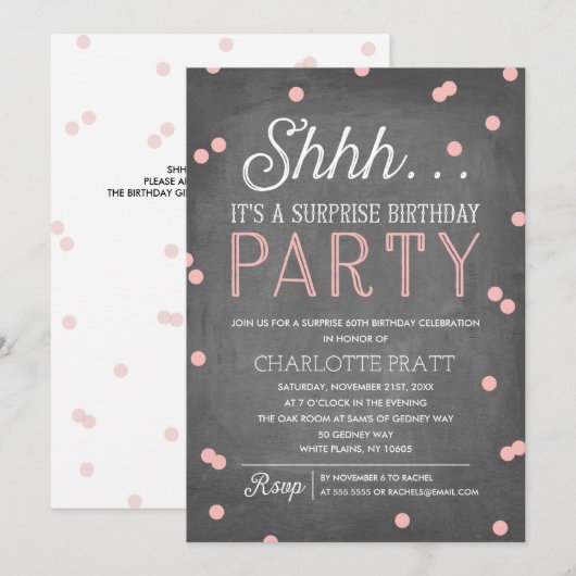 Shh Verrassing Verjaardagsfeest Roze en schoolbord Kaart (Voorkant / Achterkant)
