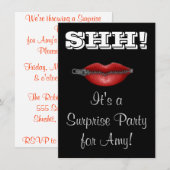 SHH! ZIP je lippenverrassingsfeestje uitnodigen Kaart (Voorkant / Achterkant)