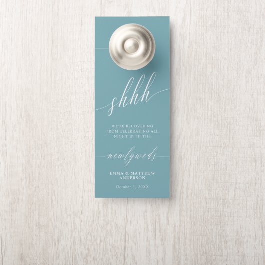 SHHH Blauwgroen wit niet storen bruiloft Deurhanger (Op knop)