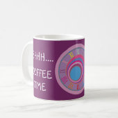 Shhh Coffee Time Clock Art Pink Blue Paarse Funny Koffiemok (Voorkant links)