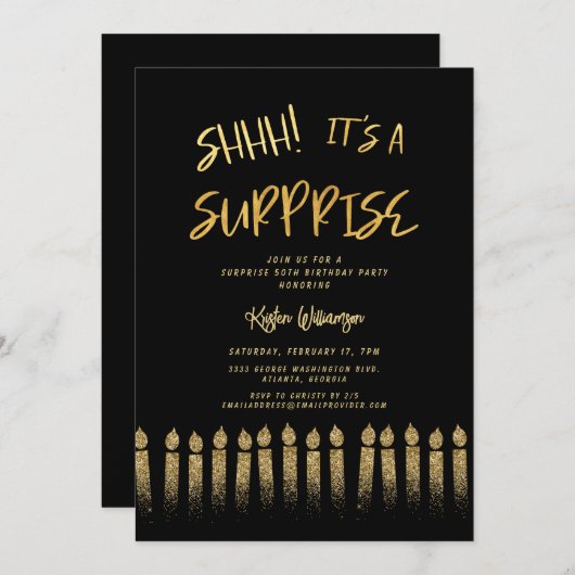 Shhh! Het is een Surprise 50th Birthday Candle Bla Kaart (Voorkant / Achterkant)