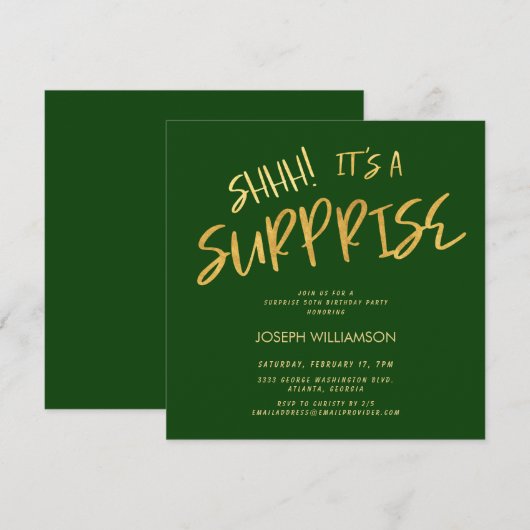 Shhh! Het is een Surprise 50th Birthday Gold Green Kaart (Voorkant / Achterkant)